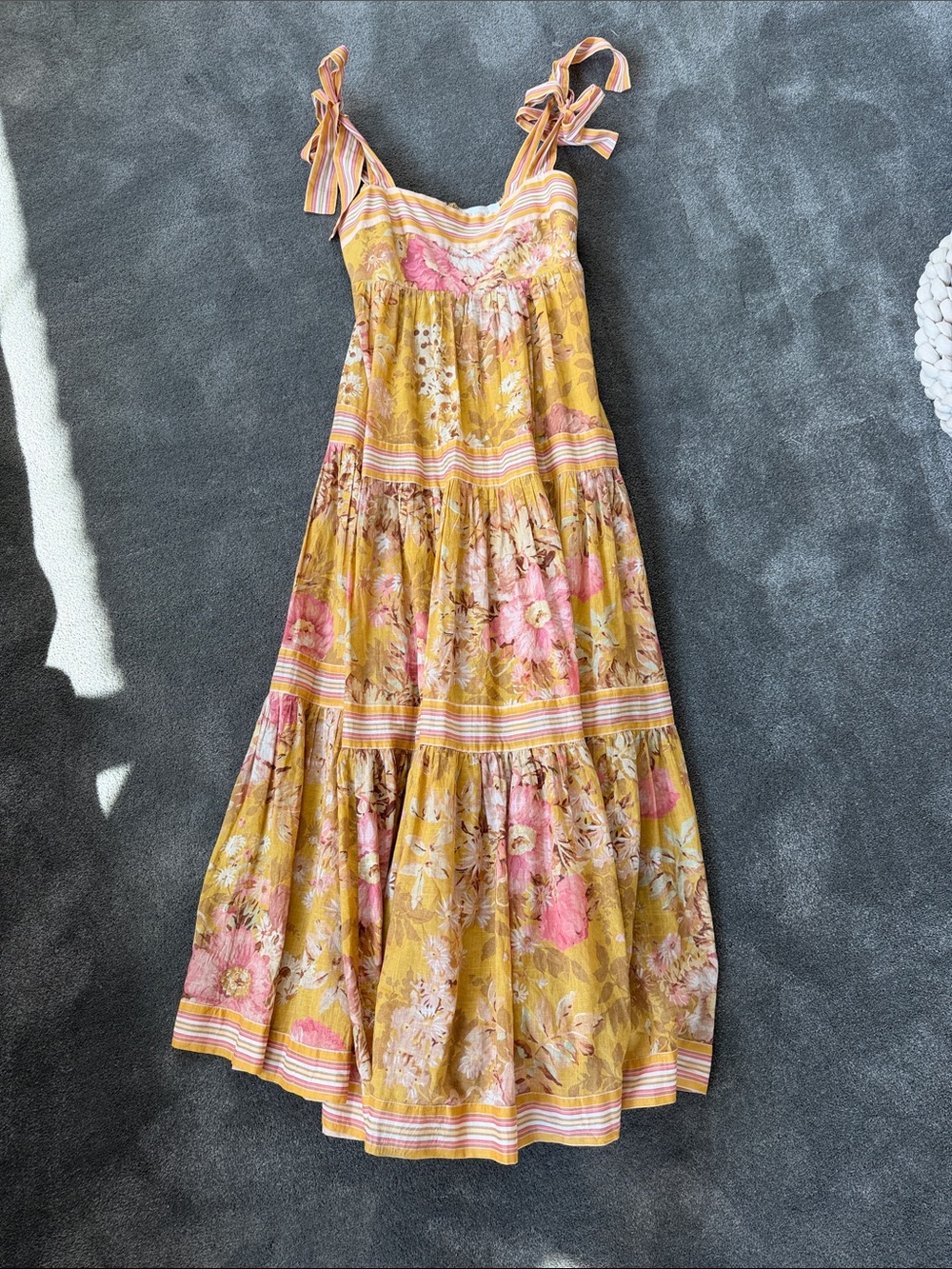 Zimmermann Yellow Floral Tie-Strap Tiered Maxi Dress